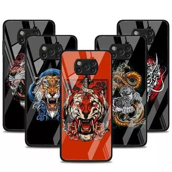 Стеклянный чехол для Xiaomi Poco X3 NFC 11 Lite 11T F3 M3 для Redmi Note 11 10 9 8 Pro 10S 9S 9A 9C чехол для телефона Tiger Animal Xiaomi Poco M3