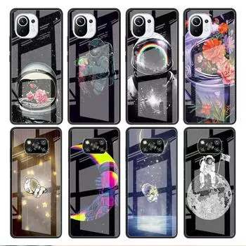 Стеклянный чехол для Xiaomi Poco X3 NFC 11 Lite 11T F3 M3 для Redmi Note 11 10 9 8 Pro 10S 9S 9A 9C чехол для телефона астронавт Redmi Note 9S