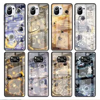 Стеклянный чехол для Xiaomi Poco X3 NFC 11 Lite 11T F3 M3 для Redmi Note 11 10 9 8 Pro 10S 9S 9A 9C чехол для телефона астронавт мультфильм Redmi Note 9S