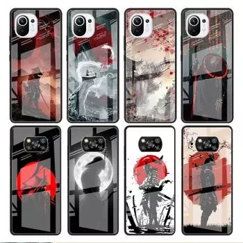 Стеклянный чехол для Xiaomi Poco X3 NFC 11 Lite 11T F3 M3 Redmi Note 11 10 9 8 Pro 10S 9S 9A 9C Чехол для телефона Landscape Ink Samurai Art Redmi Note 9S