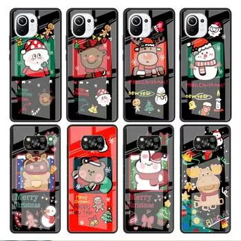 Стеклянный чехол для Xiaomi Poco X3 NFC 11 Lite 11T F3 M3 для Redmi Note 11 10 9 8 Pro 10S 9S 9A 9C, чехол для телефона, милый рождественский снеговик Redmi Note 9S