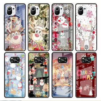 Стеклянный чехол для Xiaomi Poco X3 NFC 11 Lite 11T F3 M3 для Redmi Note 11 10 9 8 Pro 10S 9S, чехол для телефона, рождественский красный нос, милый лось Redmi Note 9S