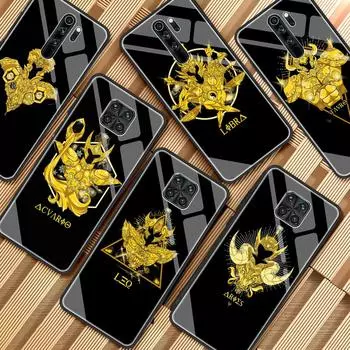 Стеклянный чехол для Xiaomi Redmi Note 9S 10 9 8 Pro 7 8T 9C Mi Poco X3 NFC 10T Lite 11 Soft Edge Phone Cover Anime Saint Seiya Logo Mi Note 10 Lite