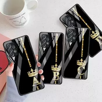Стеклянный чехол из розового золота с 26 буквами ABC для Samsung Galaxy A52 A71 A50 A51 A70 A21s A31 A72 A10 A12 A30 A22 5G, чехол для телефона Samsung A53 5G