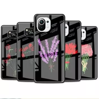 Стеклянный чехол с цветком для Xiaomi Poco X3 NFC 11 Lite 11T F3 M3 для Redmi Note 11 10 9 8 Pro 10S 9S 9A 9C, чехол для телефона Xiaomi Poco M3