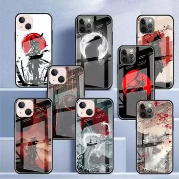 Стеклянный чехол с изображением тушью самурая для Apple iPhone 14 13 11 12 Pro 7 XR X XS Max 8 6 6s SE 2022 закаленный телефон Tampa iPhone 7Plus(8 Plus)