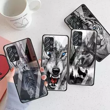 Стеклянный чехол с изображением волка, собаки, кошки, птицы, льва, тигра, животного, для Samsung Galaxy A52 A71 A50 A51 A70 A21s A31 A72 A10 A12 A22 5G, чехол для телефона Samsung A53 5G