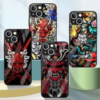 Стеклянный чехол с маской самурая Они для Apple iPhone 14 13 Pro 11 12 7 8 Plus SE 2022 XR X XS Max 6 6S закаленный чехол для телефона iPhone 14 Plus
