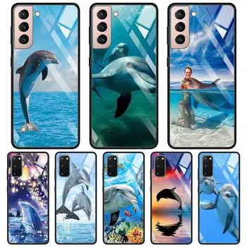 Стеклянный чехол с милым дельфином синего морского животного для Samsung Galaxy S21 S20 Ultra S10 Plus Lite S20fe 5g S10e S9 S8, бампер, чехол For Samsung S10 Plus