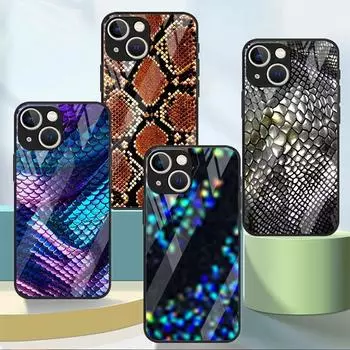 Стеклянный чехол с принтом змеиной кожи для Apple iPhone 14 13 Pro 11 12 7 8 Plus SE 2022 XR X XS Max 6 6S, закаленный чехол для телефона iPhone 14 Plus