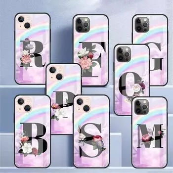 Стеклянный чехол с розовыми буквами MSR для Apple iPhone 14 13 11 12 Pro 7 XR X XS Max 8 6 6s Plus SE 2022 13Pro из закаленного телефона Tampa iPhone 7Plus(8 Plus)
