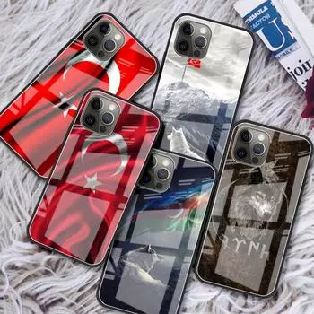 Стеклянный чехол с турецким флагом и волком для iPhone 11 13 12 Pro XR X XS Max 7 8 6 6S Plus SE 2020, чехлы для телефонов с черным краем iPhone 14