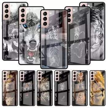 Стеклянный чехол с волком, собакой, кошкой, птицей, львом, тигром для Samsung Galaxy S22 S20 FE S21 Plus, чехол для телефона S10 5G S9 Note 20 Ultra 10 Lite Shell Samsung S21 5G