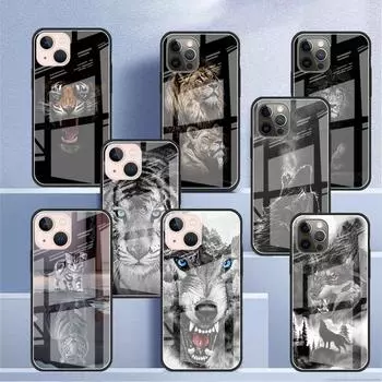 Стеклянный чехол с волком, собакой, кошкой, птицей, львом, тигром, животными, для Apple iPhone 14 13 11 12 Pro 7 XR X XS Max 8 6 6s Plus SE 2022 Phone Tampa iPhone 7Plus(8 Plus)