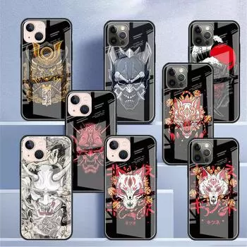 Стеклянный чехол Samurai Oni Mask для Apple iPhone 14 13 11 12 Pro 7 XR X XS Max 8 6 6s Plus SE 2022 13Pro закаленный телефон Tampa iPhone 7Plus(8 Plus)