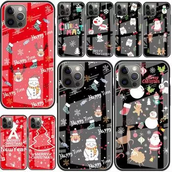 Стеклянный чехол со снеговиком и рождественским рисунком для Apple iPhone 14 11 13 Pro 12 7 8 Plus SE 2022 XR X XS Max 6 6S, закаленный чехол для телефона iPhone 14 Pro Max