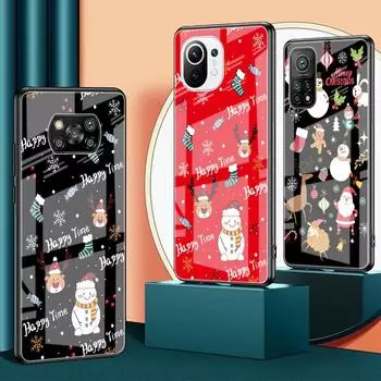 Стеклянный чехол со снеговиком и рождественским рисунком для Xiaomi Poco X3 NFC 11 Lite 11T F3 M3 Redmi Note 11 10 9 8 Pro 10S 9S 9A 9C, чехол для телефона Xiaomi Poco F3