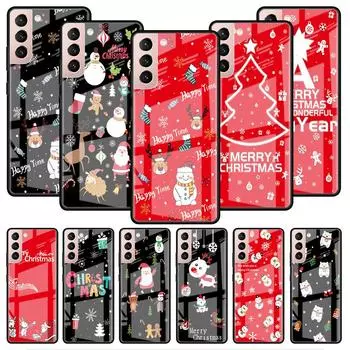 Стеклянный чехол со снеговиком и рождественским рисунком для Samsung Galaxy S22 S20 FE S21 Plus, чехол для телефона S10 5G S9 Note 20 Ultra 10 Lite Shell Samsung S21 5G