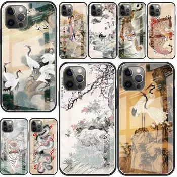 Стеклянный чехол Tiger Crane ART для Apple iPhone 14 11 13 Pro 12 7 8 Plus SE 2022 XR X XS Max 6 6S, закаленный чехол для телефона iPhone 14 Pro Max