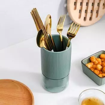 Стеклянный держатель для столовых приборов, пластиковый дренаж, контейнеры для слива, сушилка, столовые приборы, нож, ложка, вилка, палочка для еды зелёный