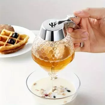 Стеклянный дозатор меда без капель - Красивый горшок в форме сот и дозатор кленового сиропа - Великолепный декор и подставка в виде пчелы - Банка для меда 1pc