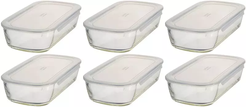 Стеклянный контейнер для хранения HARIO, изготовленный в Японии, квадратный, 1400 мл, набор из 6 штук, прозрачный, термостойкий, KSTL-140-TW