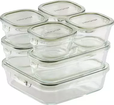 Стеклянный контейнер для хранения iwaki Olive Green System Set Pack Range Термостойкий и PC-PRN7G4