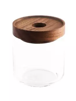 Стеклянный контейнер для хранения Swanson Shoji Chabatree, канистра, 500 мл, диаметр 9 x высота 10,5 см, крышка из дерева акации с прокладкой, стеклянная банка ST-007