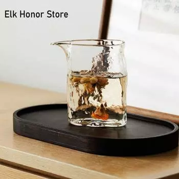 Стеклянный кувшин для чая ручной работы, 200 мл, с узором молотка, эстетический, термостойкий, для разделения чая, чашка правосудия Cha Hai, принадлежности для зеленого чая 9.5x9.1cm 200ml