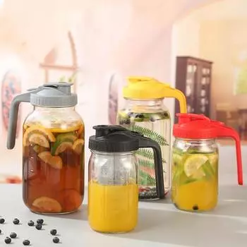 Стеклянный кувшин с крышкой и ручкой, 32/64 унции, каменная банка с широким горлышком, герметичный кувшин для воды, контейнер для сливок для сока, кофе, чая