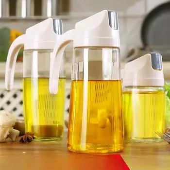 Стеклянный масляный горшок. Бытовая герметичная бутылка для масла. Кухонная автоматическая бутылка для открытия и закрытия с крышкой. Бутылка для приправ. Бутылка для масла. Уксус. Масляный горшок. 600ML белый