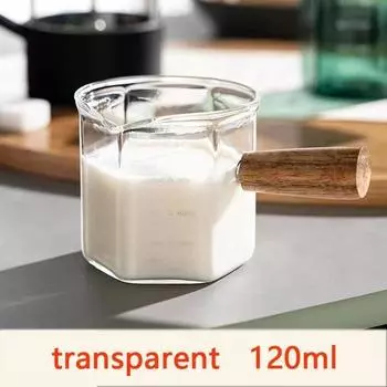 Стеклянный мерный стакан для кофе, кофейная экстракция, маленькая молочная кружка с деревянной ручкой, мерный стакан, градуированная банка для молока, кухонные принадлежности