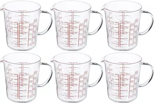 Стеклянный мерный стакан HARIO Made in Japan, широкий, 500 мл, набор из 6 шт., термостойкий, MJCW-50-R-BK
