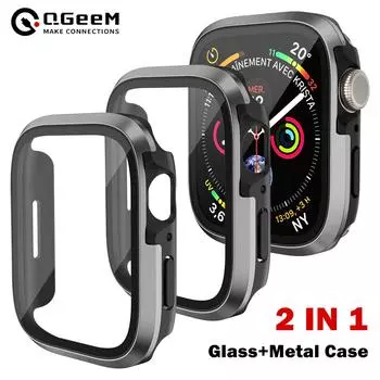 Стеклянный + металлический чехол для Apple Watch S9 S10 Ultra 49 мм, аксессуары, защитный бампер, закаленный чехол для iwatch series 8 7 se 45 мм 41 мм 44 мм 40 мм 40mm чёрный