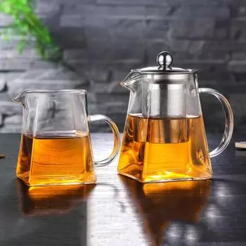 Стеклянный набор для заваривания чая, квадратный маленький чайник для семьи