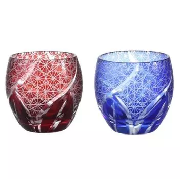 Стеклянный набор Кирико Очоко, пара Кирико чоко, чашка для сакэ Кирико, соединение хризантемы (красно синий)