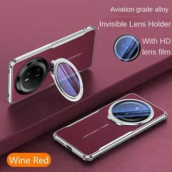 Стеклянный объектив невидимый держатель чехол для Huawei Mate 70 Pro+ Четыре угла анти-падение простой кожаный чехол бампер для Huawei Pura 70Pro For Mate 70 Pro чёрный