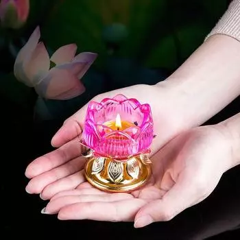 Стеклянный подсвечник для масляной лампы Будды, бытовая лампа, вечная лампа, подставка для свечи, цветной хрустальный стеклянный подсвечник в виде лотоса
