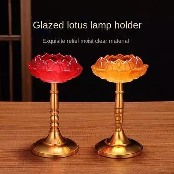 Стеклянный подсвечник, лампа-лотос, долговечный держатель лампы, подсвечник для дома, лампа Будды, лампа для Будды, Бога богатства, основание для масляной лампы