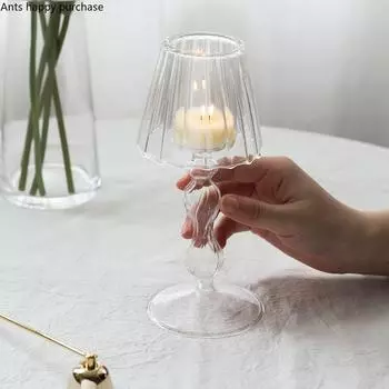 Стеклянный подсвечник на высоких ножках, настольная лампа, подсвечник, емкость для хранения, прозрачная стеклянная бутылка, настольные украшения, аксессуары для рукоделия