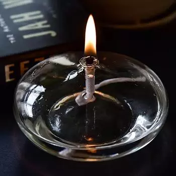 Стеклянный подсвечник ручной работы, сплющенный, прозрачный, масляная лампа с фитилем, обеденная свеча, деревенское рождественское украшение для дома 8CM