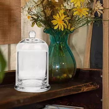 Стеклянный подсвечник с деревянной основой чистый