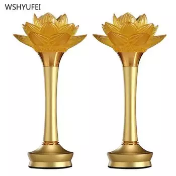 Стеклянный подсвечник в виде лотоса, передний храм Будды, домашнее жертвоприношение, молитва о благоприятности, 2 шт./лот H 8.5CM