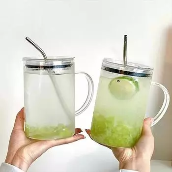 Стеклянный стакан для питья, 1 л, с крышкой и соломой, стеклянная кофейная чашка, стеклянная кружка, чашка для молочного сока, прозрачная чашка, чашки для сока, мокко 1000ml