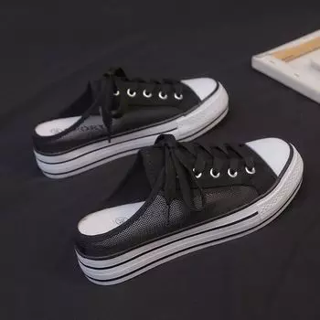 Стелька, увеличивающая рост, 5 см. Полутапочки из парусины. Женские универсальные белые туфли для студентов. Летние кружевные сетчатые женские туфли. 34