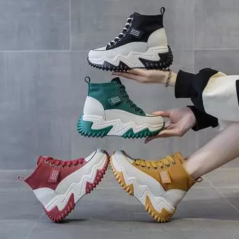 Стелька, увеличивающая рост 7 см, настоящие кожаные громоздкие кеды, весенние, новые, универсальные, на платформе, в корейском стиле, женские повседневные туфли