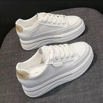 Стелька, увеличивающая рост, женская обувь, белая кожаная обувь на толстой подошве, весна и лето, новые дышащие туфли-лодочки на платформе, повседневная спортивная обувь для скейтбординга 35