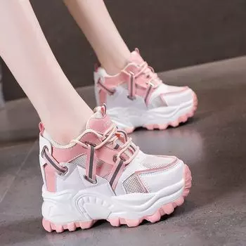 Стелька, увеличивающая рост, женская обувь, белые туфли, летняя, новая, универсальная, дышащая, полая, тонкая сетка, повседневная, спортивная, дорожная обувь 35 розовый