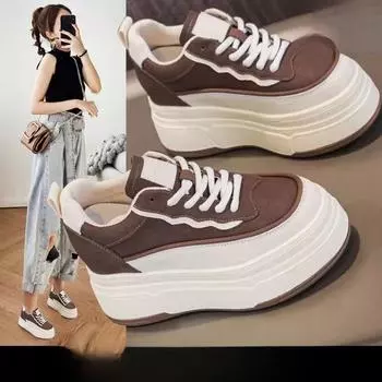 Стелька, увеличивающая рост. Женская обувь. Кожаные белые туфли. Весна и лето. Новые туфли с толстой подошвой, увеличивающие рост. Повседневные кроссовки для женщин. 34