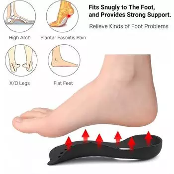 Стельки для лечения подошвенного фасциита:Устраняет дискомфорт, связанный с плоским и высоким сводом стопы, исправляет неправильное положение ног у мужчин и женщин M чёрный